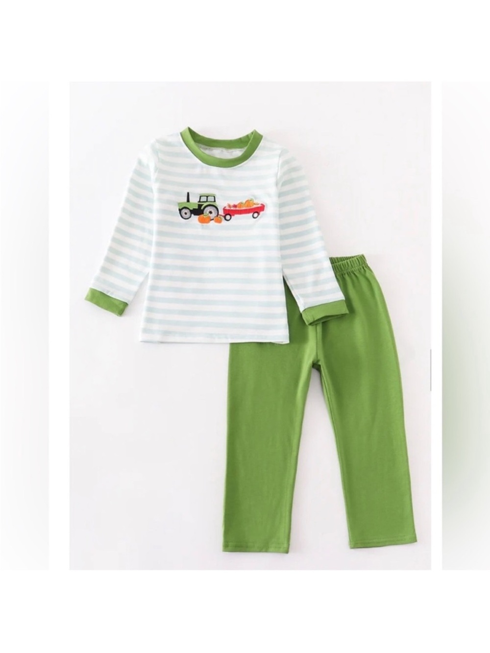 Green Tractor Stripe Kids Pajama Set